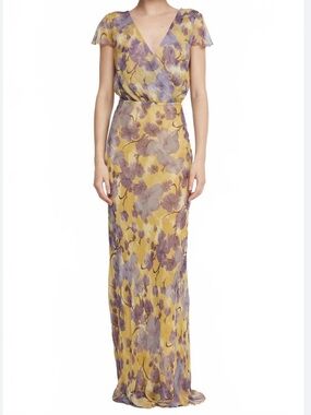 bec + bridge Yellow and Lavender Floral Wrap Maxi Dress